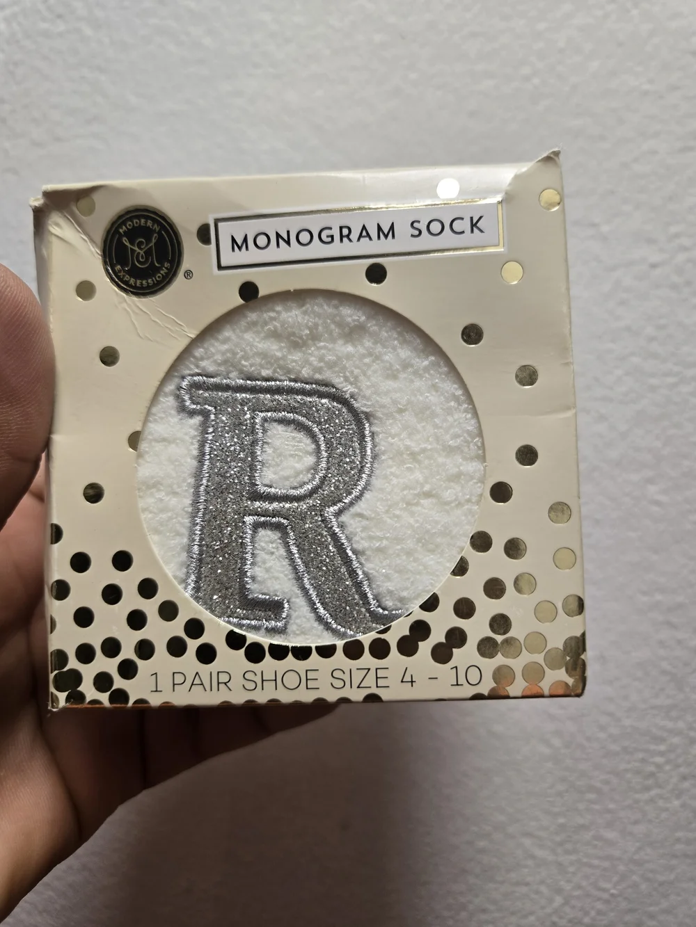 Expressions Monogram 'M' Socks - White with Silver Letter 6 Different For $60